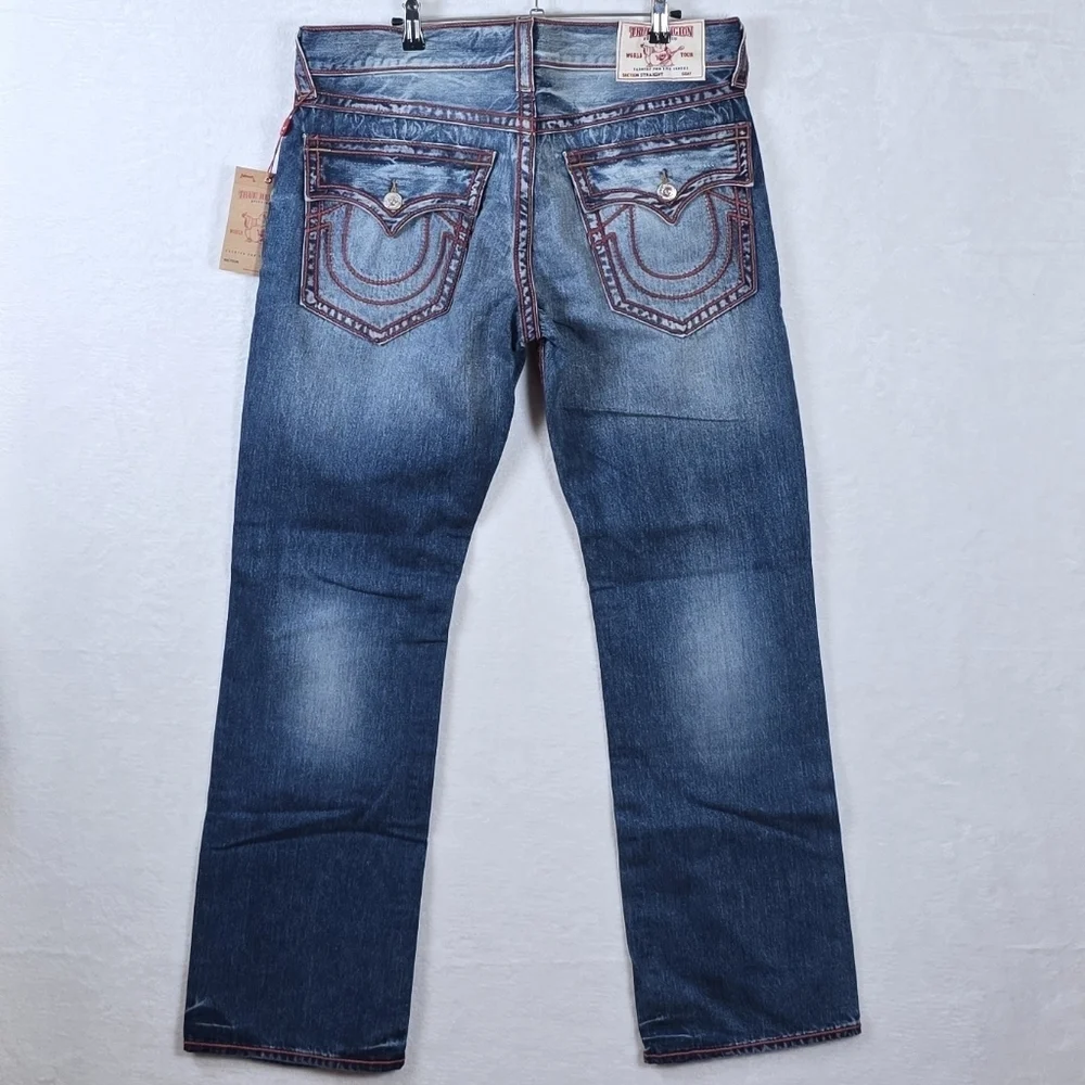 True Religion Ricky Exposed Red Chainstitch Straight Flap Jeans Men's Sz. 36